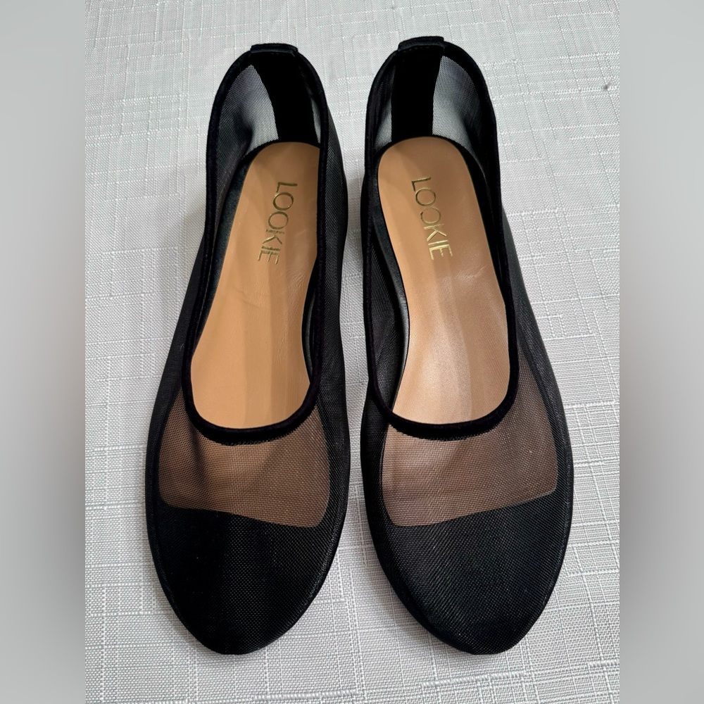 Lookie Atelier Etsy custom flats for size 6-6.5 US black mesh ballet sheer